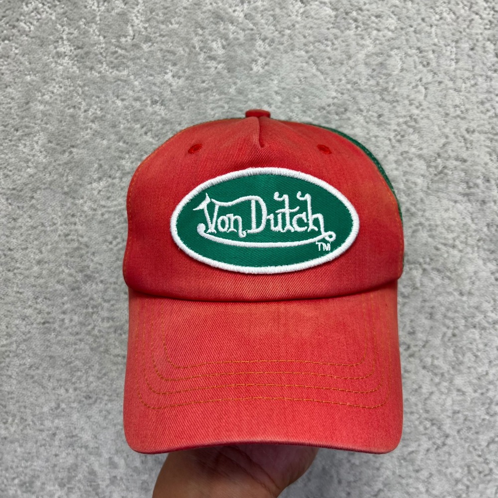 Von Dutch Trucker Hat OS Kustom Made Orange Green Mesh Snapback Cap Vintage Y2K